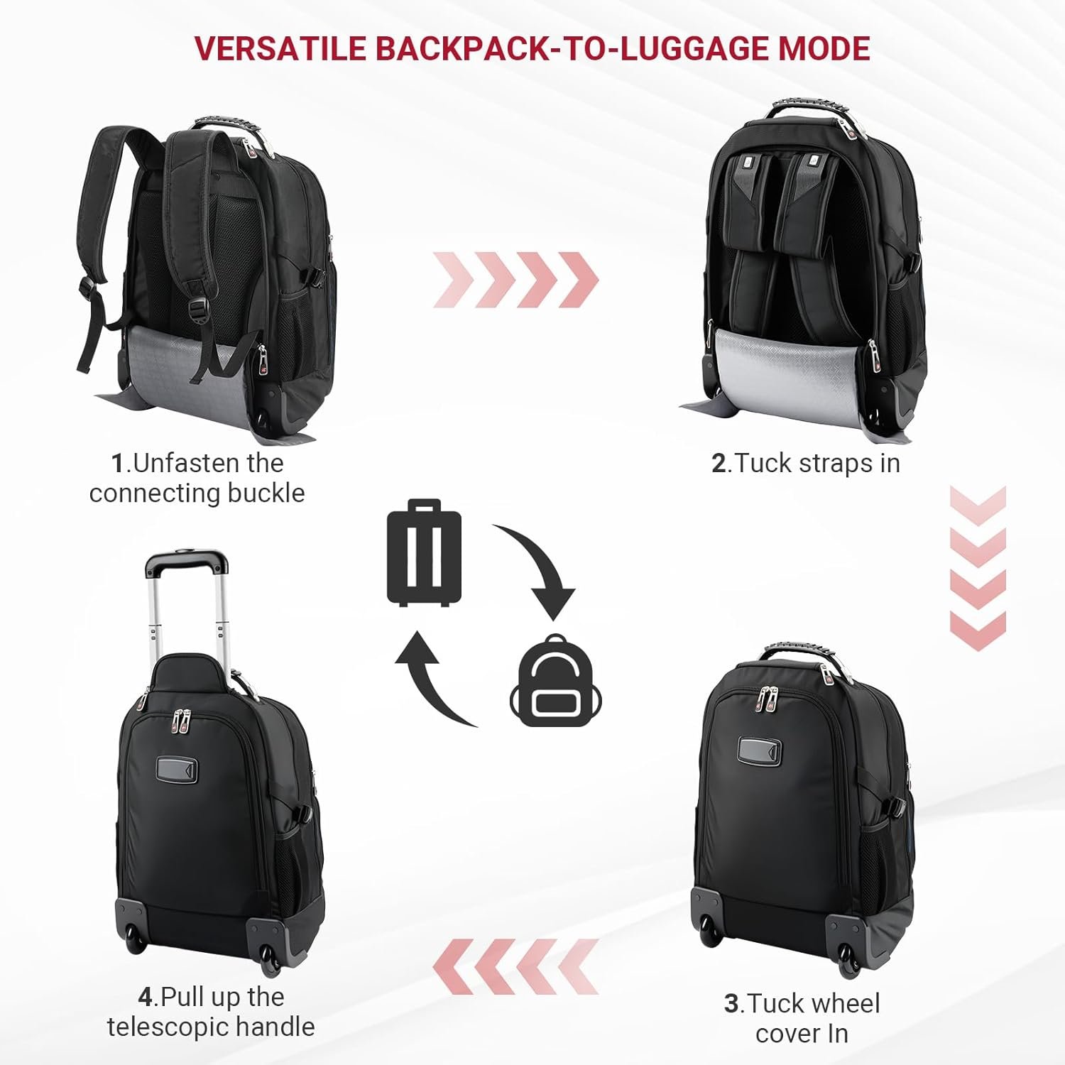 Custom Logo Rolling Wheeled Backpack with USB & Type-C Charging Port Private Label Water Resistant 21x14x9 Fits 17.3