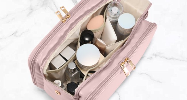 Private Label Women's Large Capacity Travel Makeup Bag Cosmetic Portable Organizer Manufacturer Large Opening Waterproof Toiletry Storage Vertical Free-Standing Brush Holder Easy Access Custom Logo Pink Private Label Women's Large Capacity Travel Makeup Bag Cosmetic Portable Organizer Manufacturer Large Opening Waterproof Toiletry Storage Vertical Free-Standing Brush Holder Easy Access Custom Logo Pink