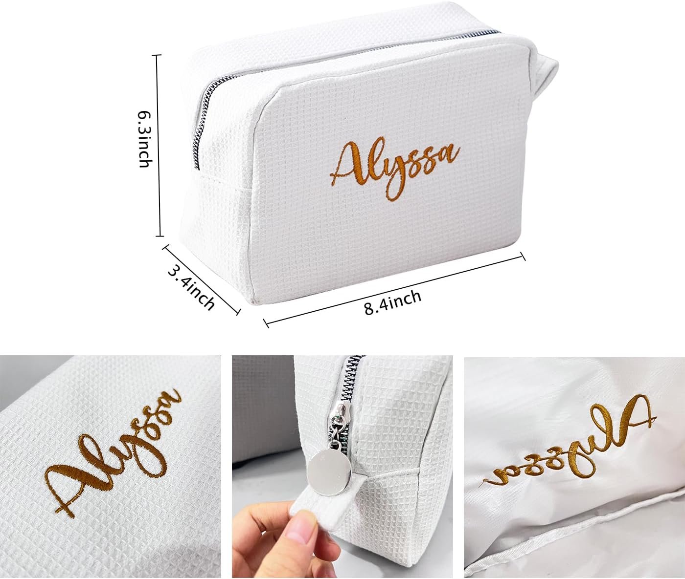 Private Label Personalized Embroidered Makeup Bag Custom Logo Waffle Fabric Cosmetic Pouch for Women Travel Manufacturer (1, White) Private Label Personalized Embroidered Makeup Bag Custom Logo Waffle Fabric Cosmetic Pouch for Women Travel Manufacturer (1, White)