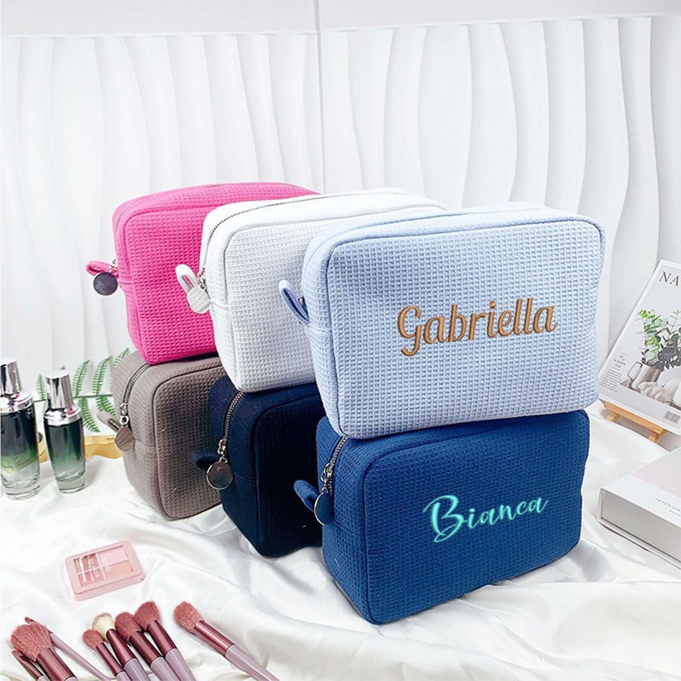 Private Label Personalized Embroidered Makeup Bag Custom Logo Waffle Fabric Cosmetic Pouch for Women Travel Manufacturer (1, White) Private Label Personalized Embroidered Makeup Bag Custom Logo Waffle Fabric Cosmetic Pouch for Women Travel Manufacturer (1, White)