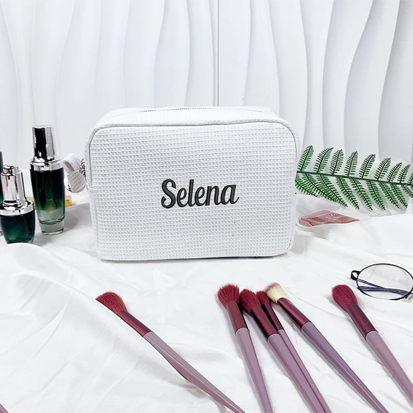 Private Label Personalized Embroidered Makeup Bag Custom Logo Waffle Fabric Cosmetic Pouch for Women Travel Manufacturer (1, White) Private Label Personalized Embroidered Makeup Bag Custom Logo Waffle Fabric Cosmetic Pouch for Women Travel Manufacturer (1, White)