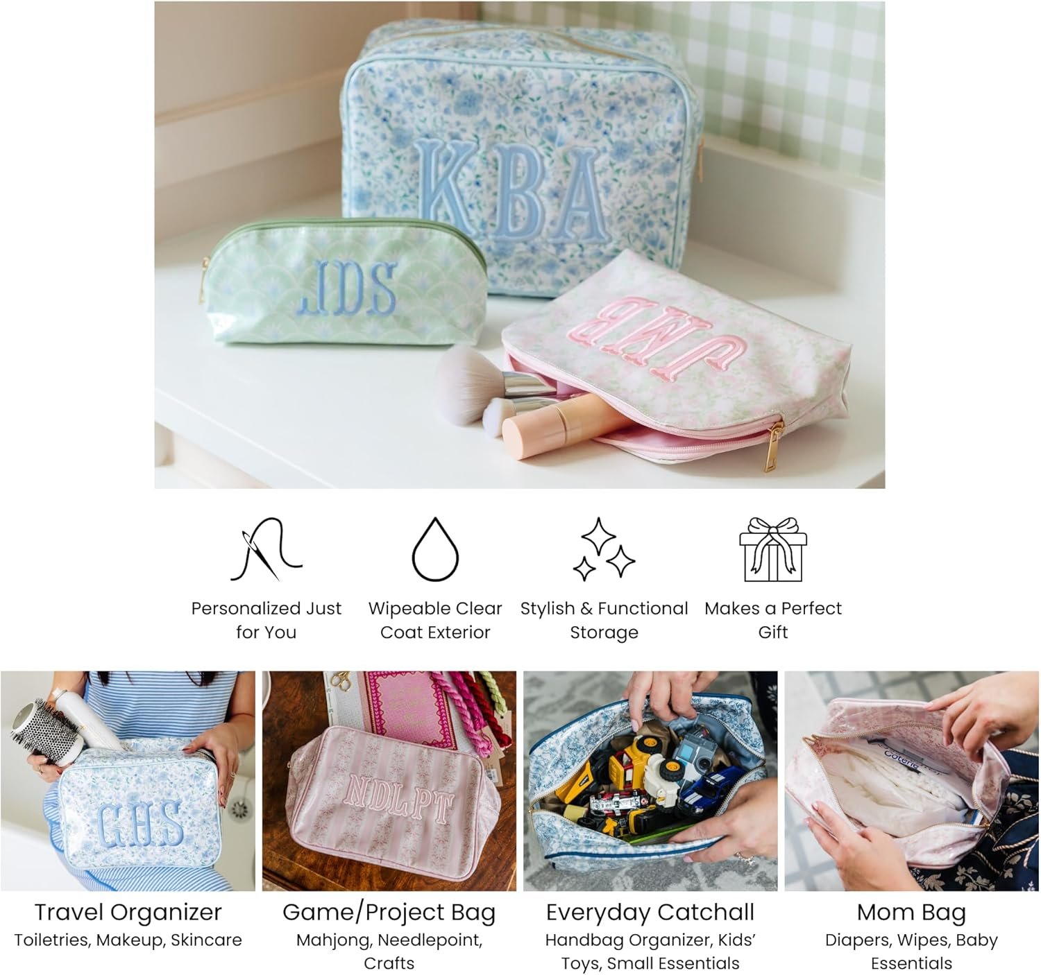 Custom Logo Personalized Clear Coated Pouch Medium Large XL Toiletry Bag with Embroidered Applique Monogram Private Label Makeup Travel Organizer Easy Clean Cosmetic Bag Manufacturer Custom Logo Personalized Clear Coated Pouch Medium Large XL Toiletry Bag with Embroidered Applique Monogram Private Label Makeup Travel Organizer Easy Clean Cosmetic Bag Manufacturer