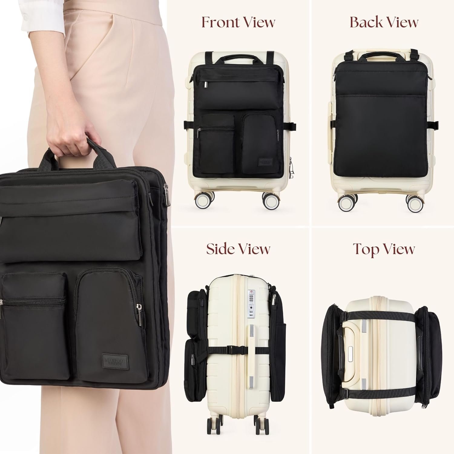 Private Label Over Luggage Organizer for Carry On Bag or Suitcase with Storage Pockets, Custom Logo 16” Laptop Sleeve with Handle, Travel Accessories Bag Slide On Luggage Harness with Adjustable Straps Manufacturer Black