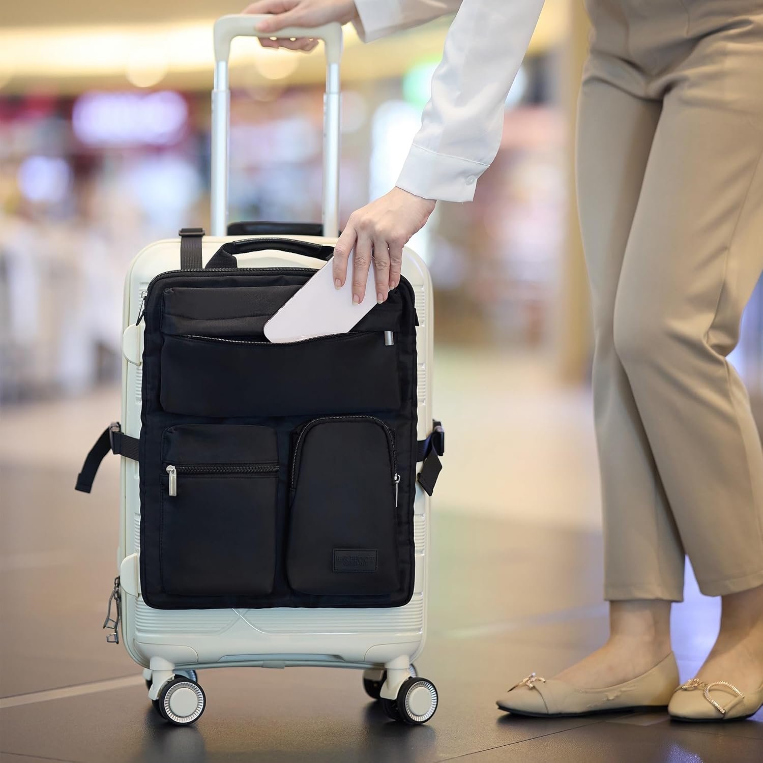 Private Label Over Luggage Organizer for Carry On Bag or Suitcase with Storage Pockets, Custom Logo 16” Laptop Sleeve with Handle, Travel Accessories Bag Slide On Luggage Harness with Adjustable Straps Manufacturer Black