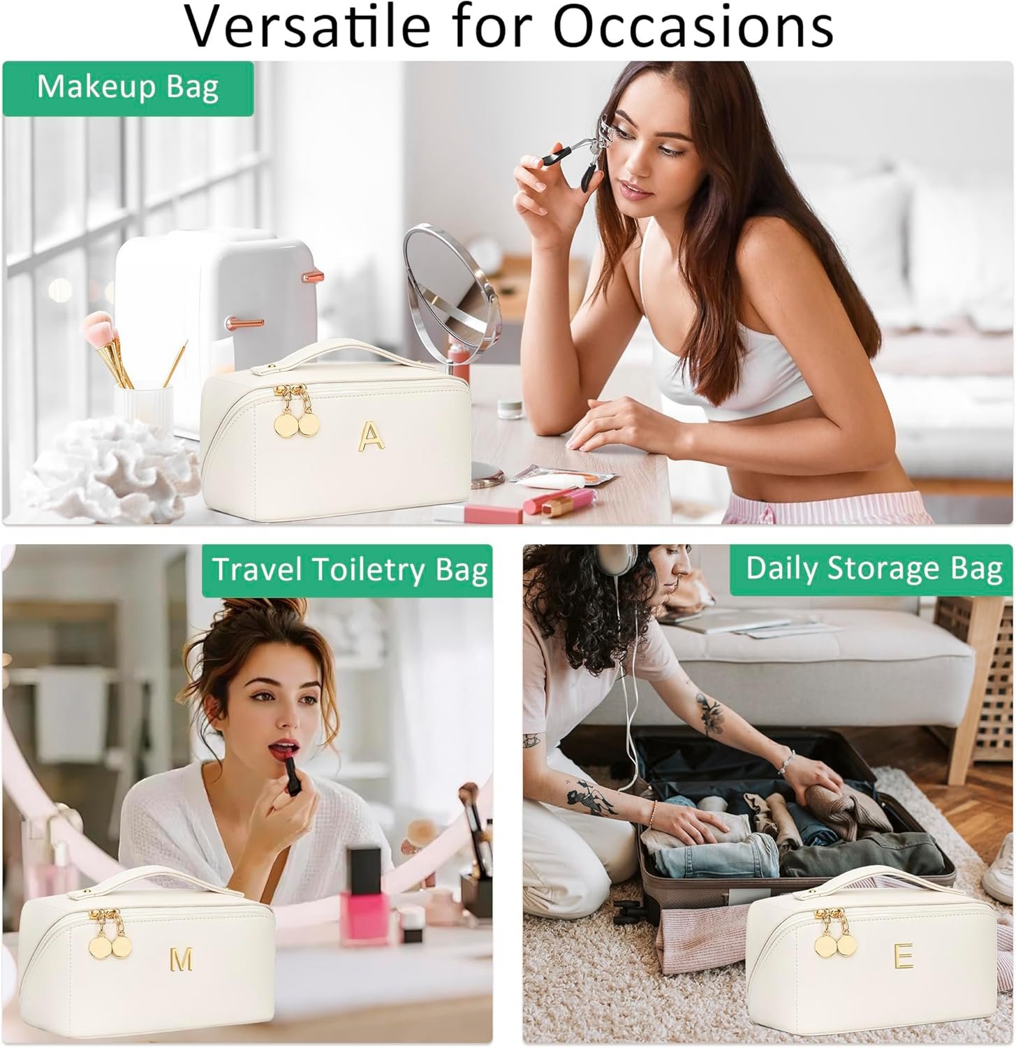 Private Label Bridesmaid Gifts for Women Custom Logo Personalized Initial Makeup Bag PU Leather Cosmetic Waterproof Travel Toiletry Bag (Medium) Factory