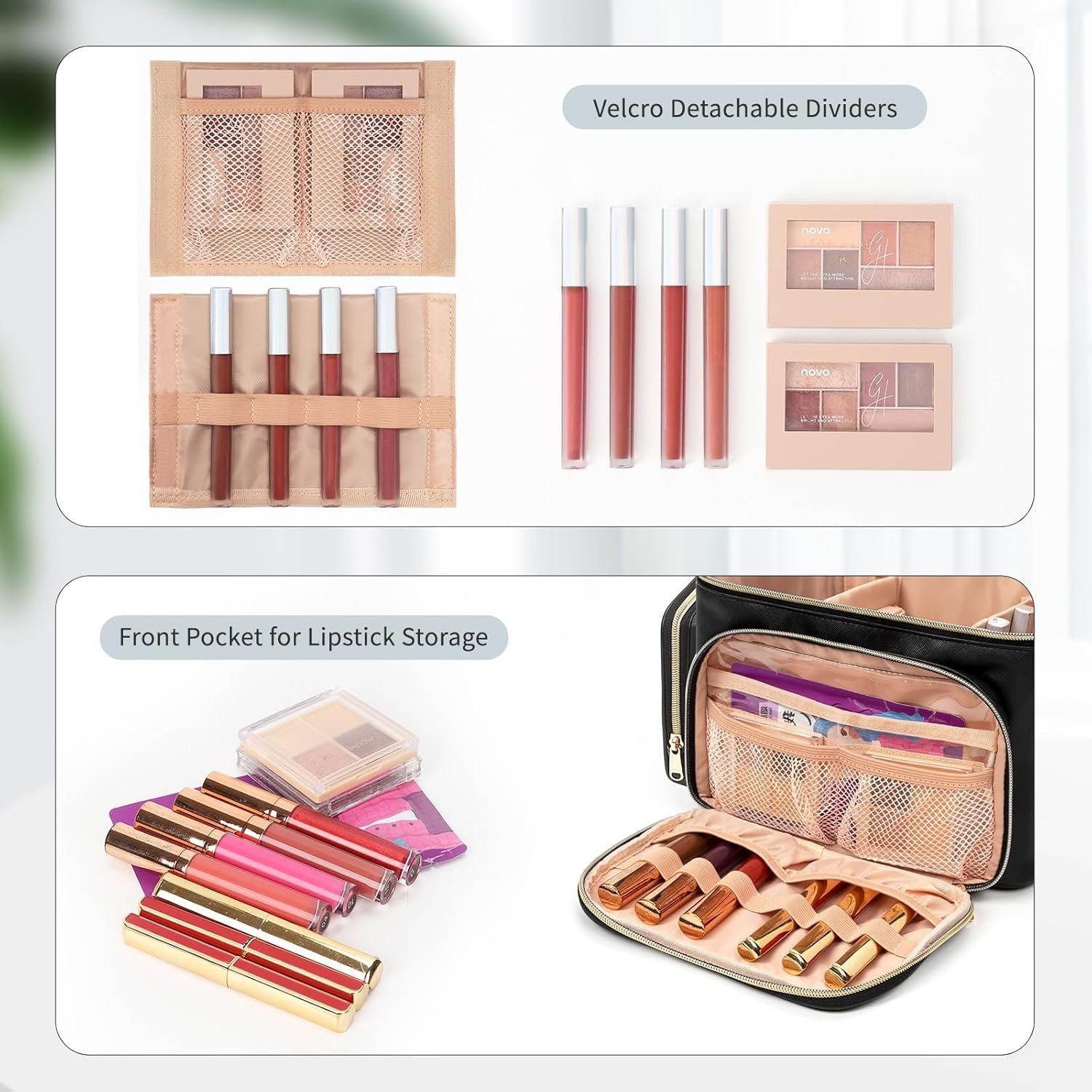 Private Label Large Portable Travel Makeup Bag Organizer for Women Girls with Custom Logo Makeup Brush Compartment Two Side Pockets Vertical Storage Cosmetic Toiletry Bag - Black by Manufacturer