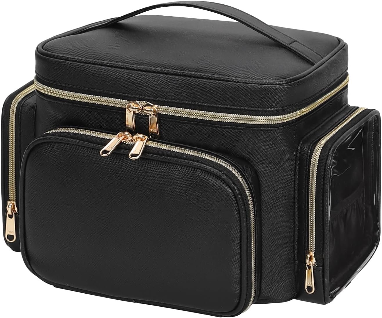 Private Label Large Portable Travel Makeup Bag Organizer for Women Girls with Custom Logo Makeup Brush Compartment Two Side Pockets Vertical Storage Cosmetic Toiletry Bag - Black by Manufacturer