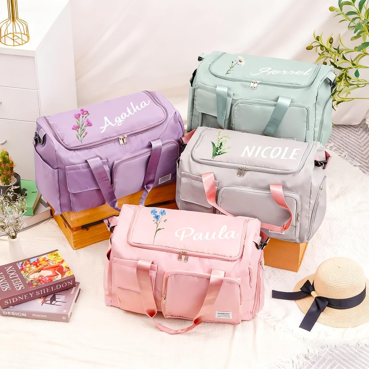 Custom Logo Personalized Large Capacity Travel Duffle with Embroidery Name Private Label Weekender Sports Tote Shoe Compartment for Gym Dance Bridesmaid Gymnastics Factory