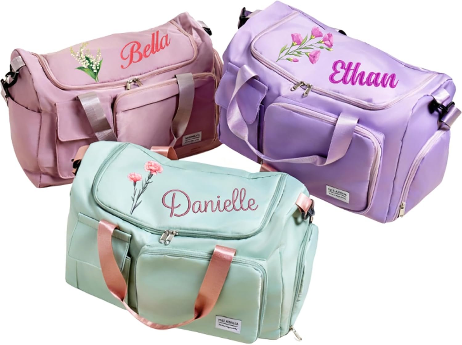 Custom Logo Personalized Large Capacity Travel Duffle with Embroidery Name Private Label Weekender Sports Tote Shoe Compartment for Gym Dance Bridesmaid Gymnastics Factory
