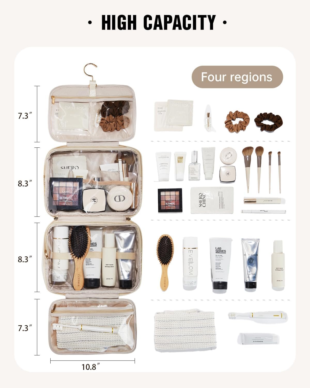 Custom Logo Toiletry Bag with Hanging Hook 4 Compartments, Private Label PU Leather Waterproof Travel Makeup Organizer for Women, Full-Size Portable Cosmetic Bag Manufacturer (Beige) Custom Logo Toiletry Bag with Hanging Hook 4 Compartments, Private Label PU Leather Waterproof Travel Makeup Organizer for Women, Full-Size Portable Cosmetic Bag Manufacturer (Beige)