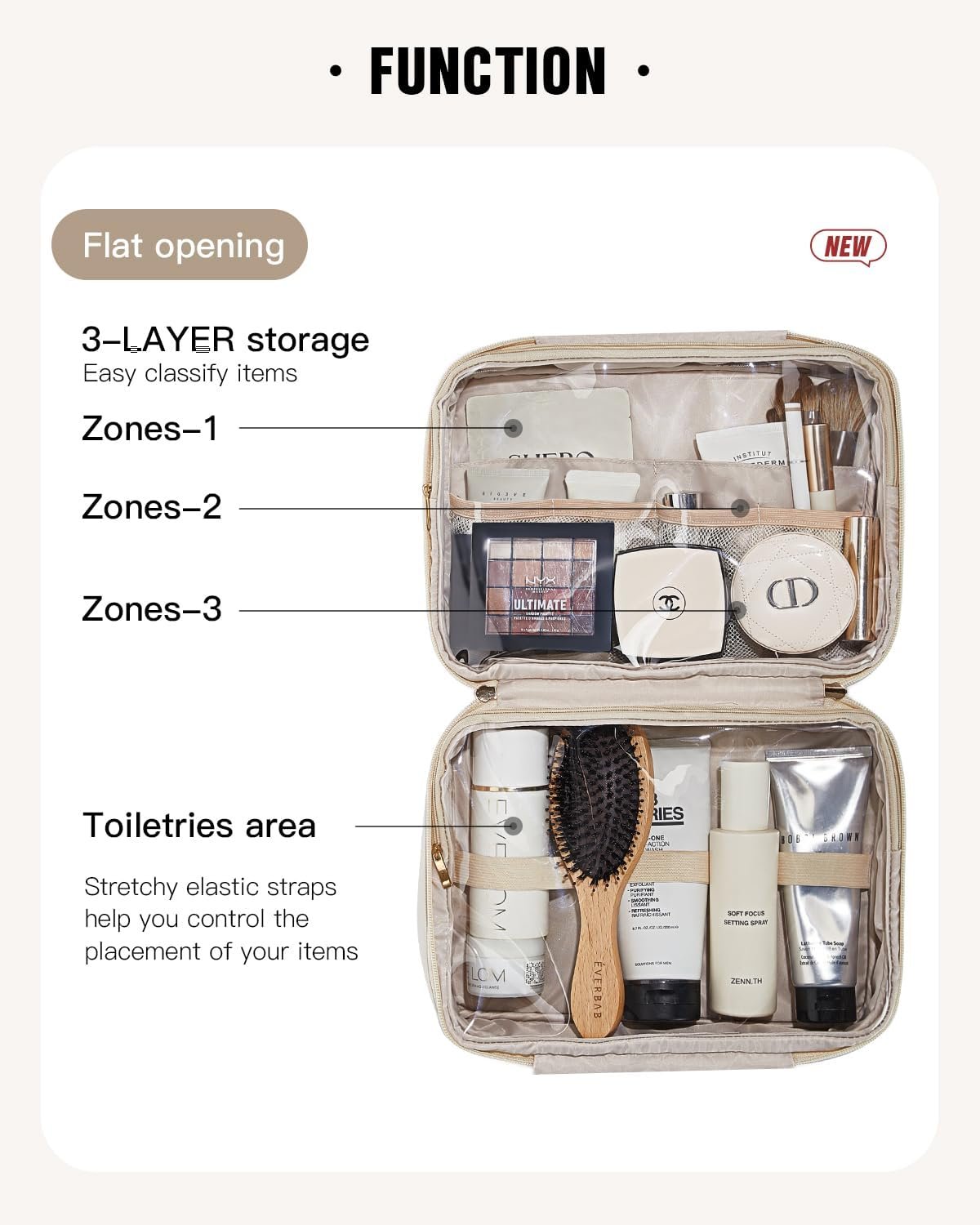 Custom Logo Toiletry Bag with Hanging Hook 4 Compartments, Private Label PU Leather Waterproof Travel Makeup Organizer for Women, Full-Size Portable Cosmetic Bag Manufacturer (Beige) Custom Logo Toiletry Bag with Hanging Hook 4 Compartments, Private Label PU Leather Waterproof Travel Makeup Organizer for Women, Full-Size Portable Cosmetic Bag Manufacturer (Beige)