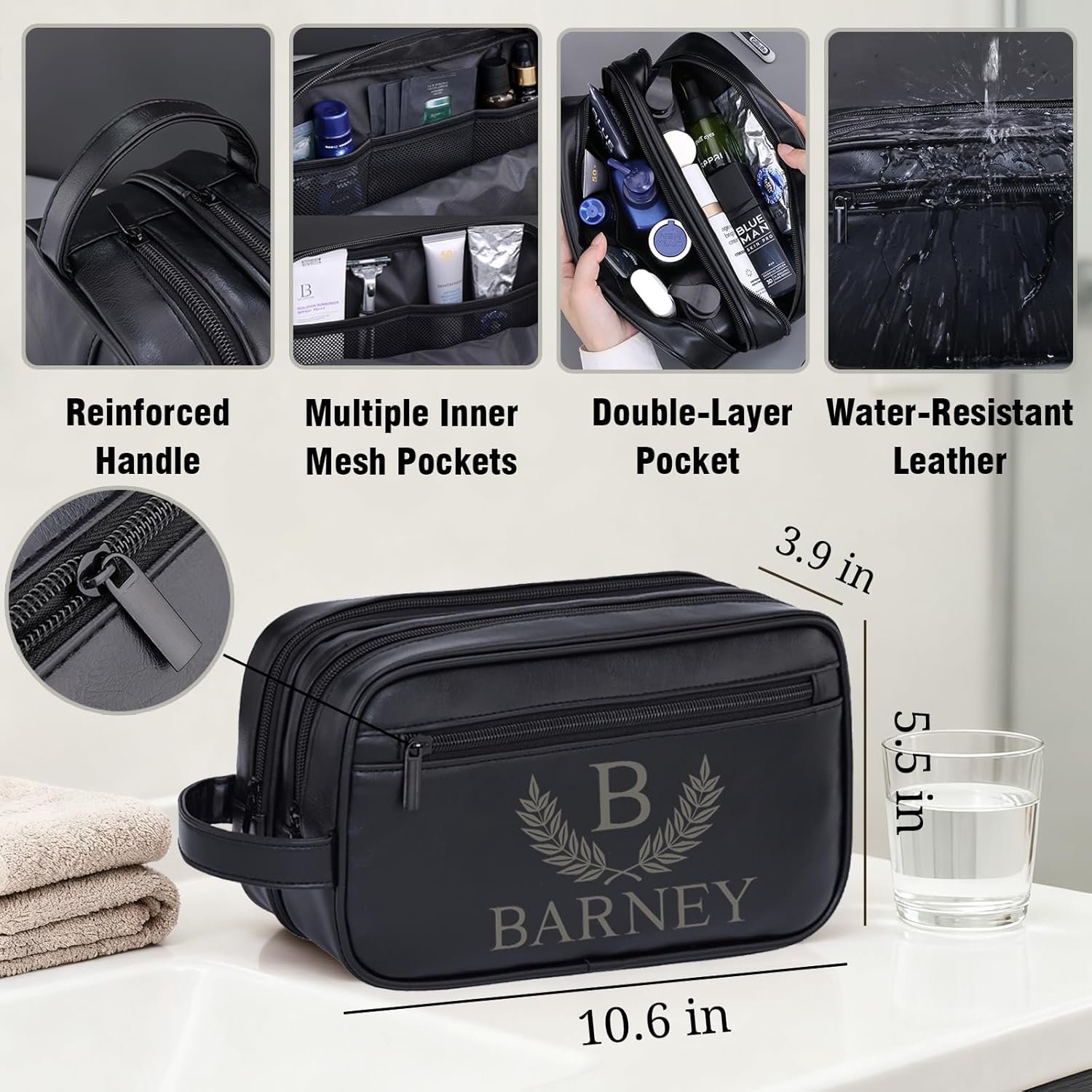 Custom Logo Personalized Engraved Leather Toiletry Travel Bag for Men Private Label Groomsmen Gifts Factory