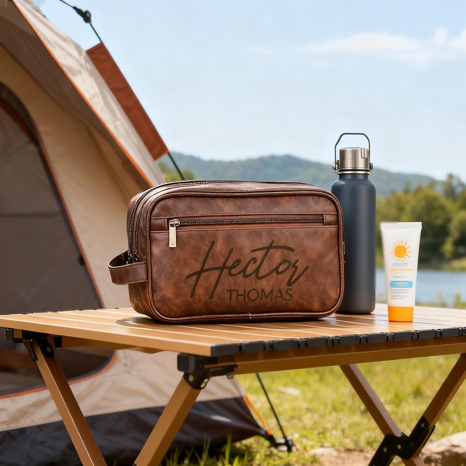 Custom Logo Personalized Engraved Leather Toiletry Travel Bag for Men Private Label Groomsmen Gifts Factory