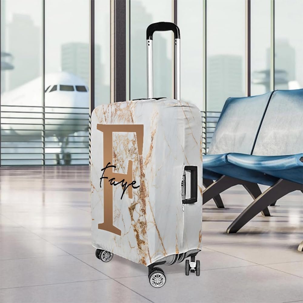 Custom Logo Personalized Initial Luggage Cover Private Label Monogram Baggage Covers with Name Zipper for Travel Manufacturer Gifts Men Women Boys Girls (Initial 03)
