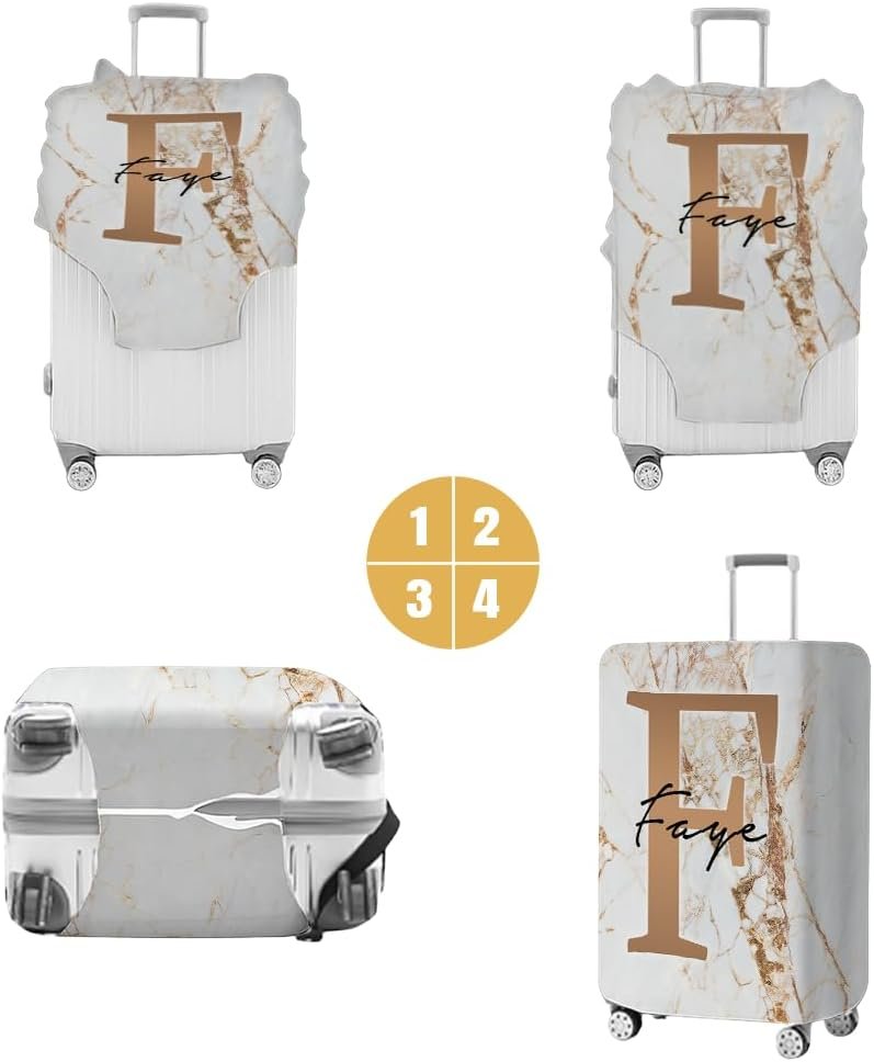 Custom Logo Personalized Initial Luggage Cover Private Label Monogram Baggage Covers with Name Zipper for Travel Manufacturer Gifts Men Women Boys Girls (Initial 03)