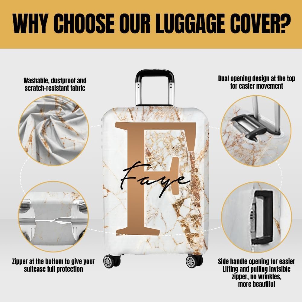 Custom Logo Personalized Initial Luggage Cover Private Label Monogram Baggage Covers with Name Zipper for Travel Manufacturer Gifts Men Women Boys Girls (Initial 03)