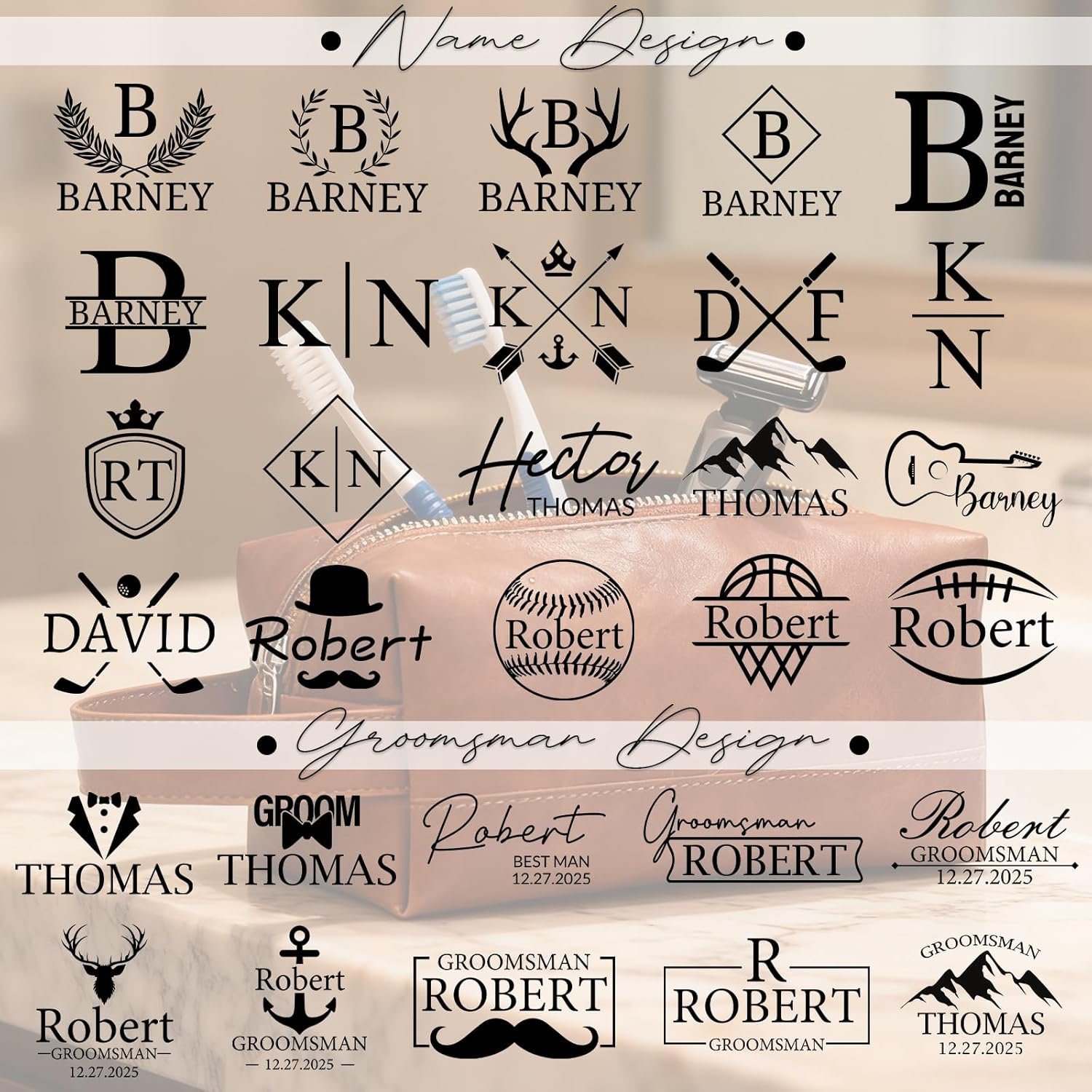 Private Label Toiletry Bag for Men Custom Logo Engraved Leather Travel Bag Manufacturer Groomsmen Gifts