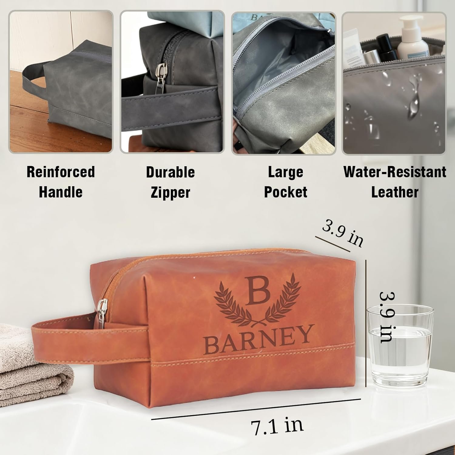 Private Label Toiletry Bag for Men Custom Logo Engraved Leather Travel Bag Manufacturer Groomsmen Gifts