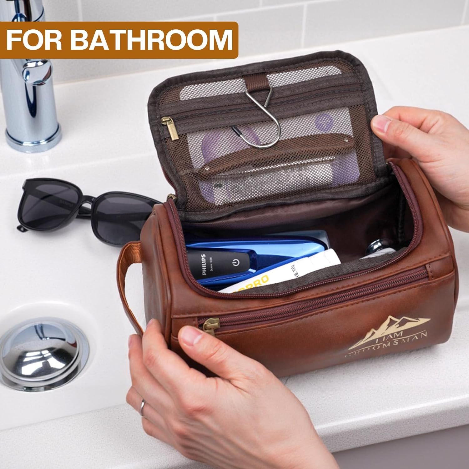 Private Label Toiletry Bag for Men Custom Logo Monogram Water-Resistant Mens Travel Organizer with Multiple Compartments Manufacturer Groomsmen Valentines Day Gifts