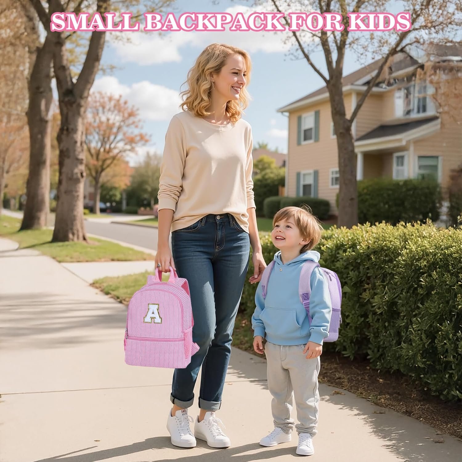 Custom Logo Personalized Initial Backpack Pink L Birthday Gift for Daughter Sister Private Label Manufacturer