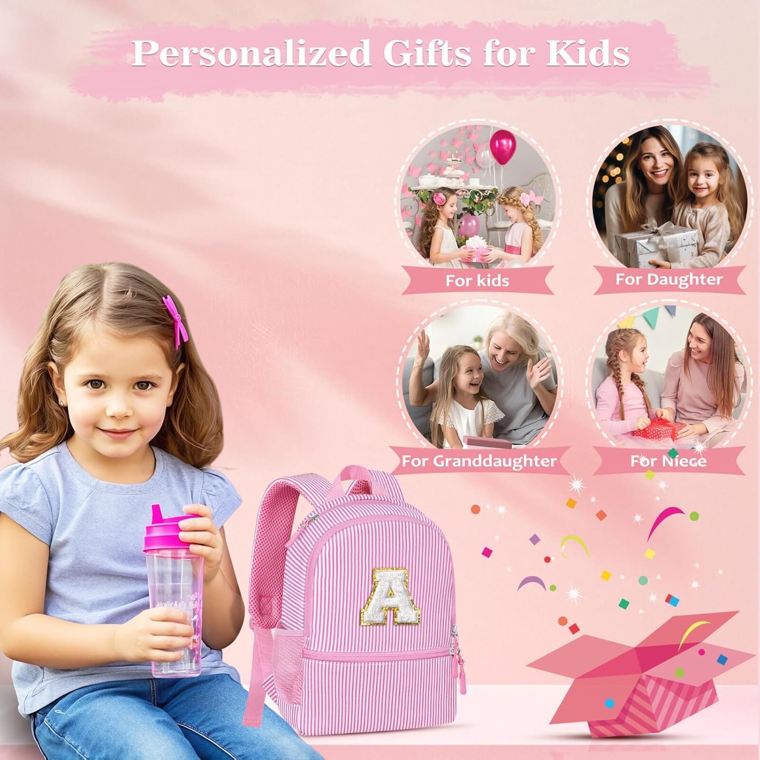 Custom Logo Personalized Initial Backpack Pink L Birthday Gift for Daughter Sister Private Label Manufacturer