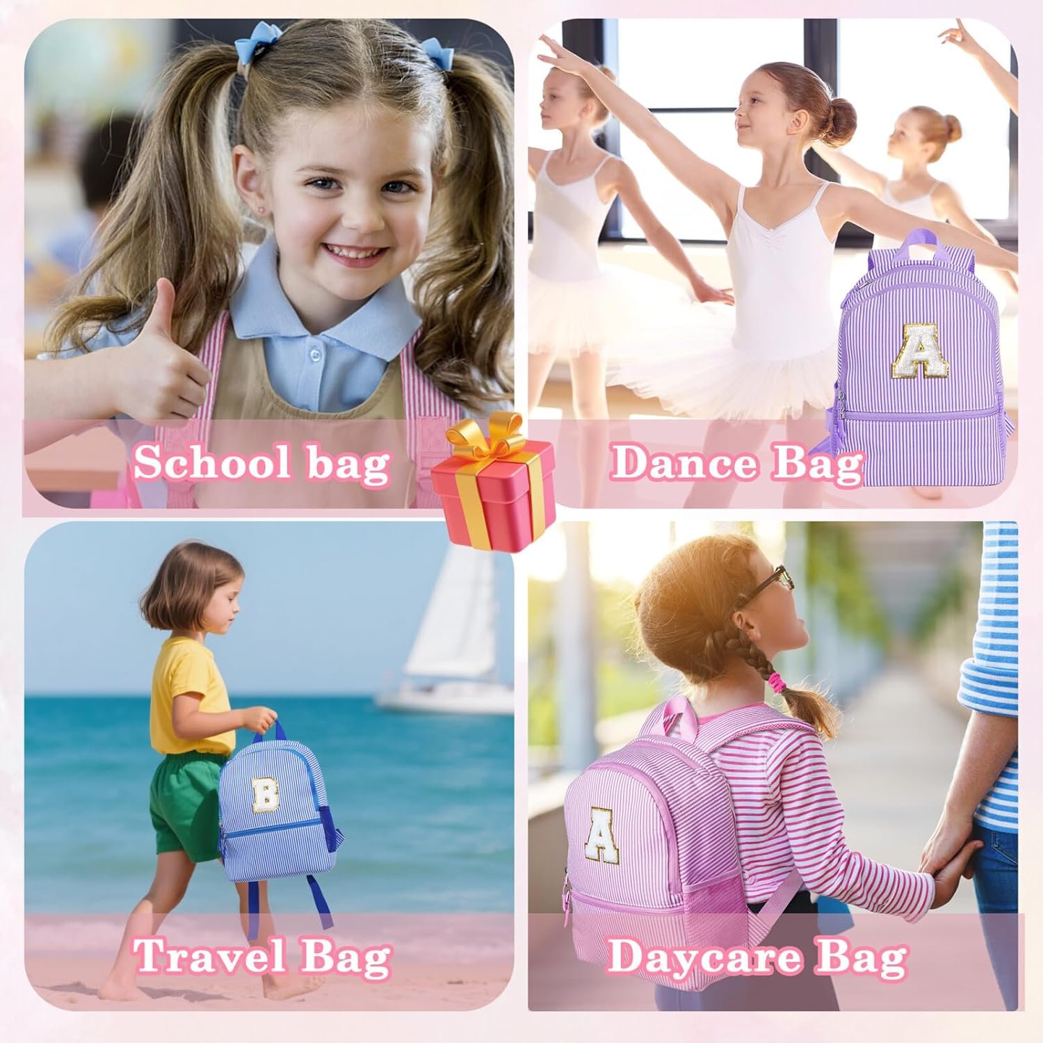 Custom Logo Personalized Initial Backpack Pink L Birthday Gift for Daughter Sister Private Label Manufacturer