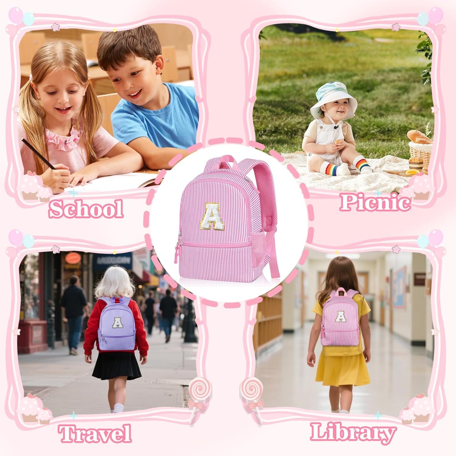 Custom Logo Personalized Initial Backpack Pink L Birthday Gift for Daughter Sister Private Label Manufacturer