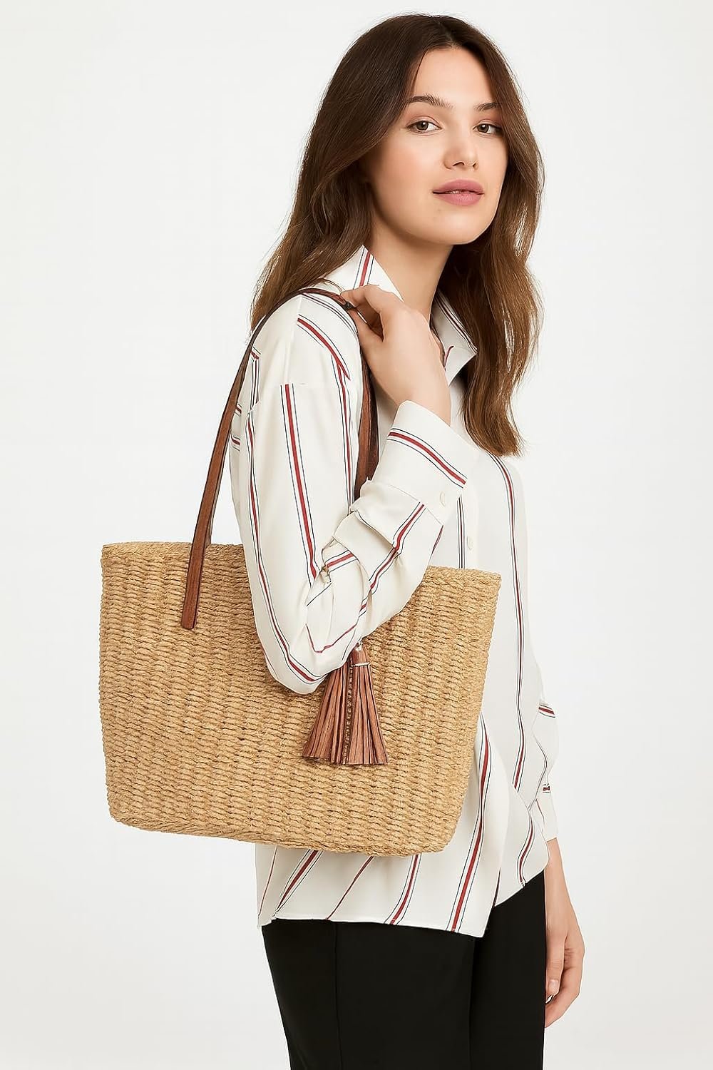 Custom Logo M Size Straw Tote Bags for Women Woven Summer Travel Handmade Private Label Shoulder Handbag Manufacturer