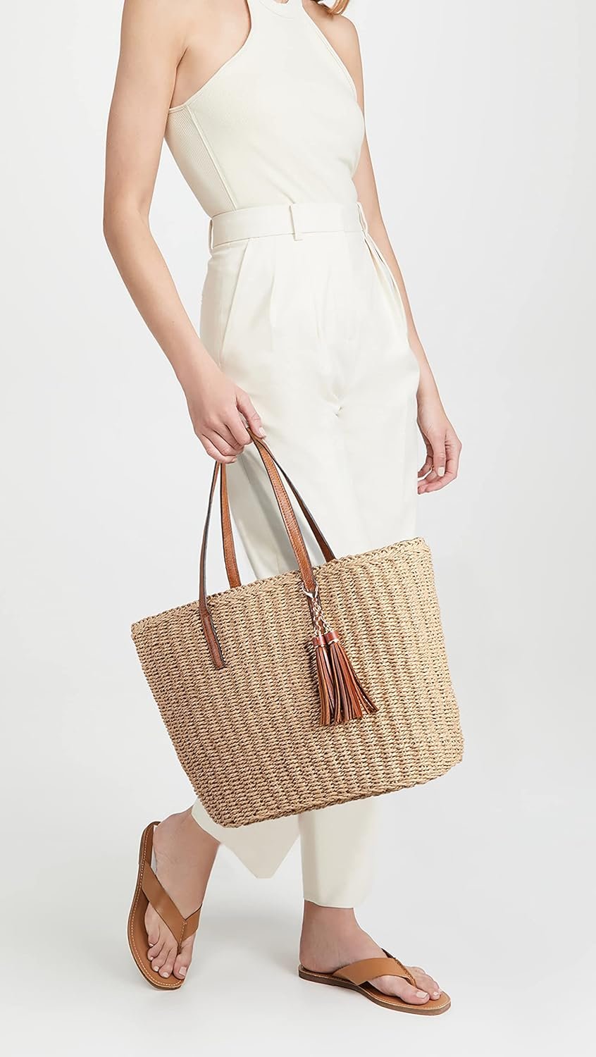 Custom Logo M Size Straw Tote Bags for Women Woven Summer Travel Handmade Private Label Shoulder Handbag Manufacturer