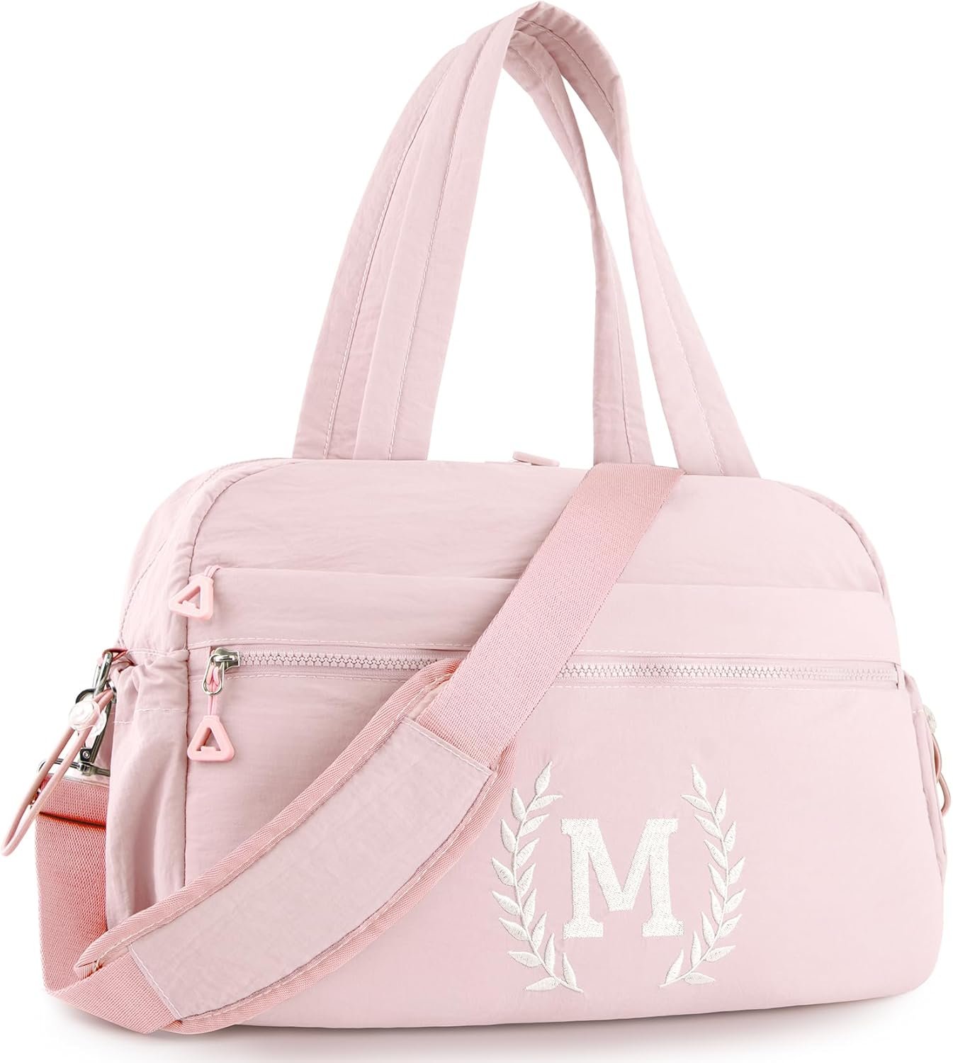 Private Label Monogrammed Initial Girls Duffle Bag Custom Logo Personalized Overnight Weekender Christmas Birthday Gifts for Women Kids Teens Mom Daughter Family Manufacturer (Pink, M)