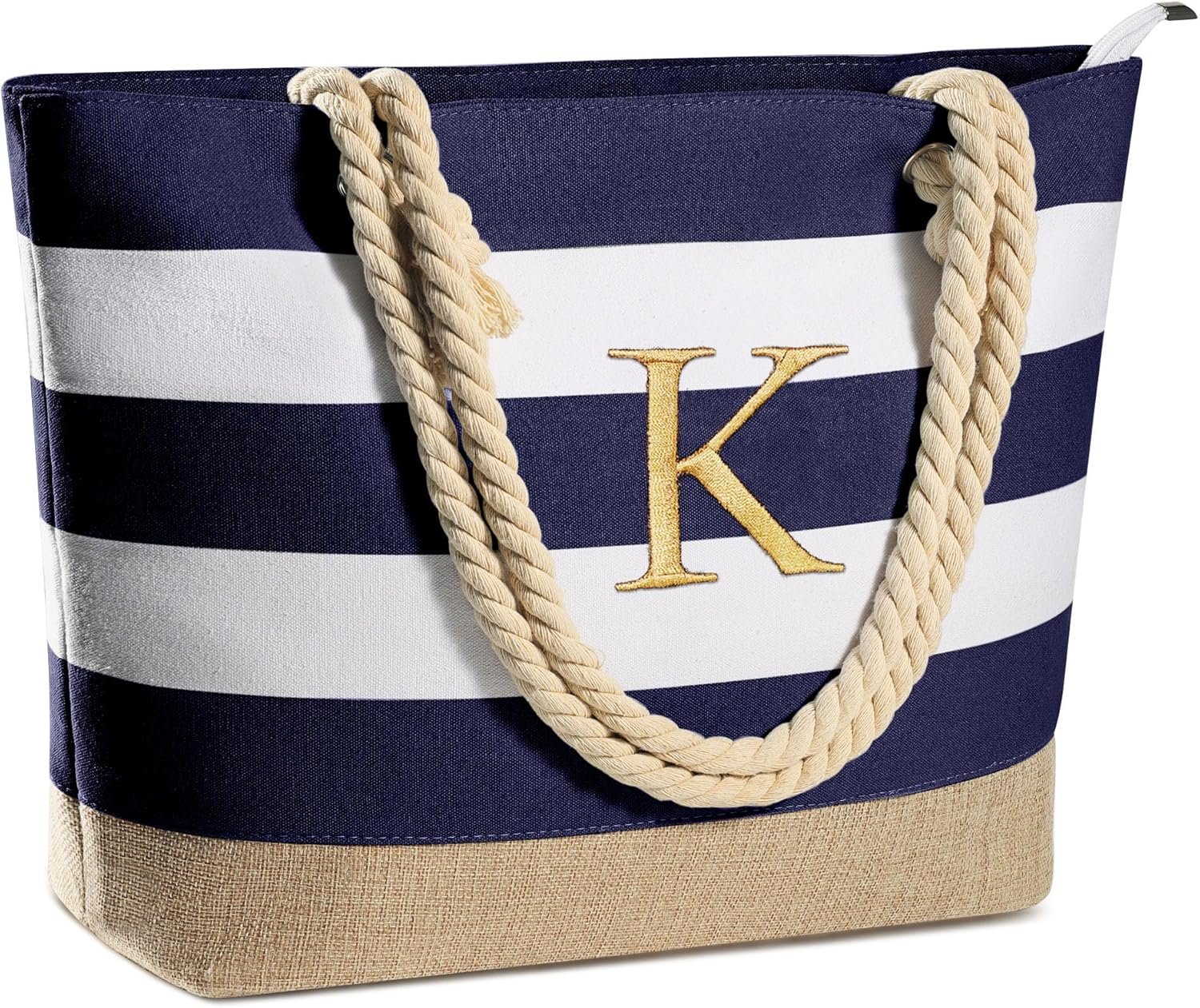 Custom Logo Initial Canvas Waterproof Beach Tote Bag Zipper Private Label Personalized Gifts for Women Birthday Travel Essentials Manufacturer