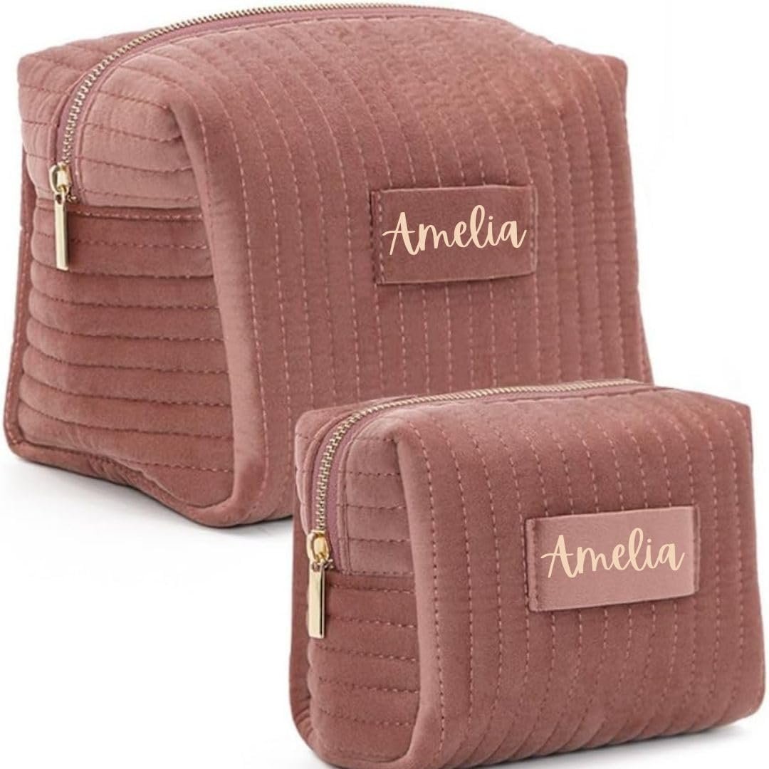 Private Label Personalized Velvet Makeup Bag Custom Monogrammed Cosmetic Case with Custom Logo Travel Toiletry Organizer Small Jewelry Pouch Accessories Kit Manufacturer for Women Bridesmaid Gifts Daily Use