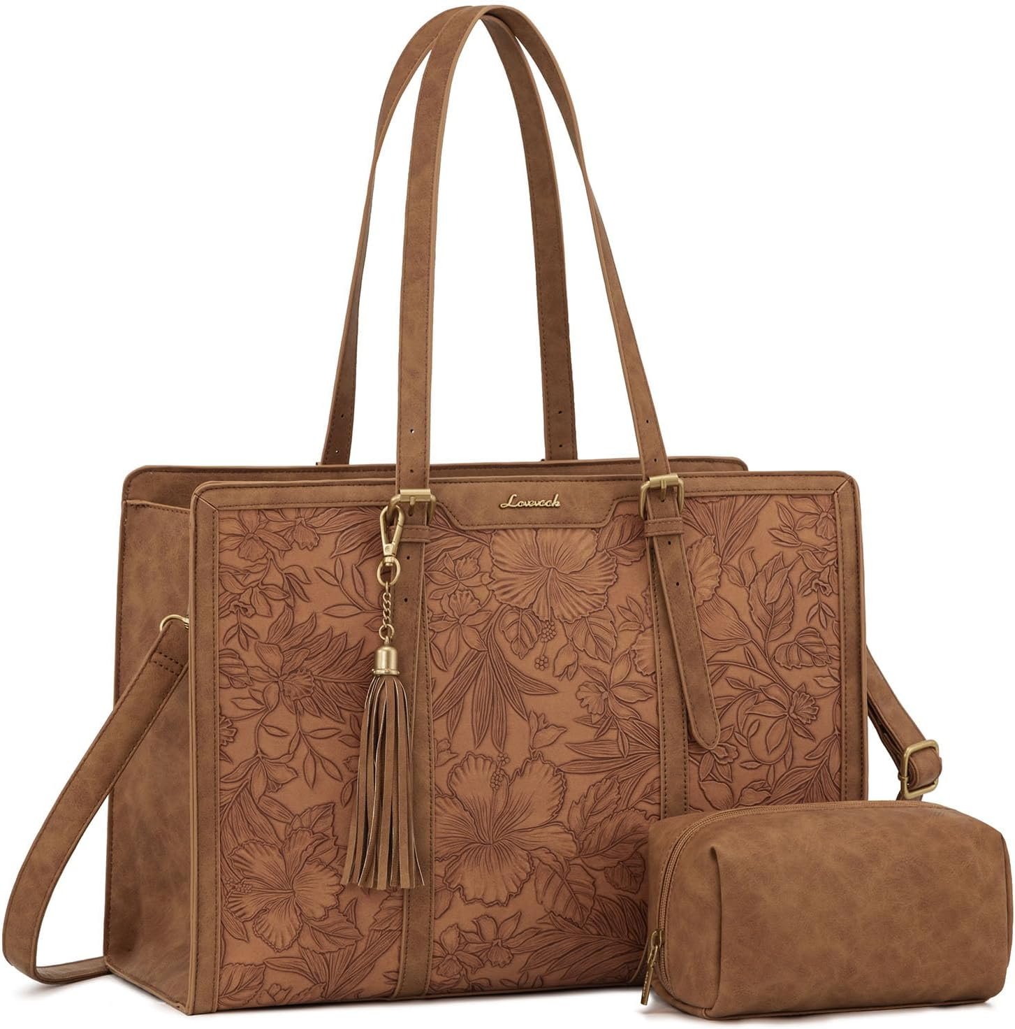 Private Label Vintage Leather Laptop Bag for Women 15.6 Inch Work Tote with Custom Logo Clutch Purse Large Capacity Factory Computer Bag for Office Travel Casual