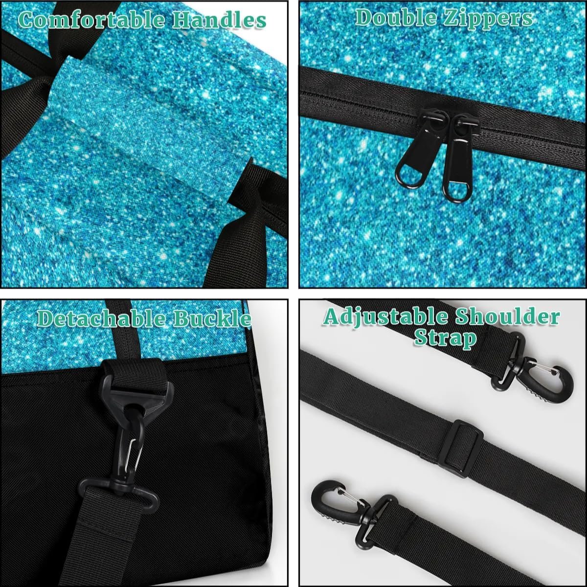 Custom Logo Personalized Kids Sports Duffel Bag Private Label with Name Weekender Overnight Gym Travel Dance Gymnastics Bag for Boys Girls Blue Shiny Manufacturer