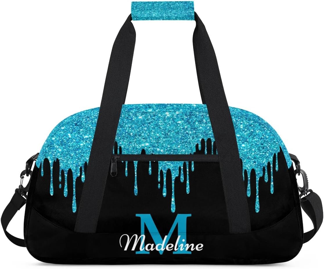 Custom Logo Personalized Kids Sports Duffel Bag Private Label with Name Weekender Overnight Gym Travel Dance Gymnastics Bag for Boys Girls Blue Shiny Manufacturer