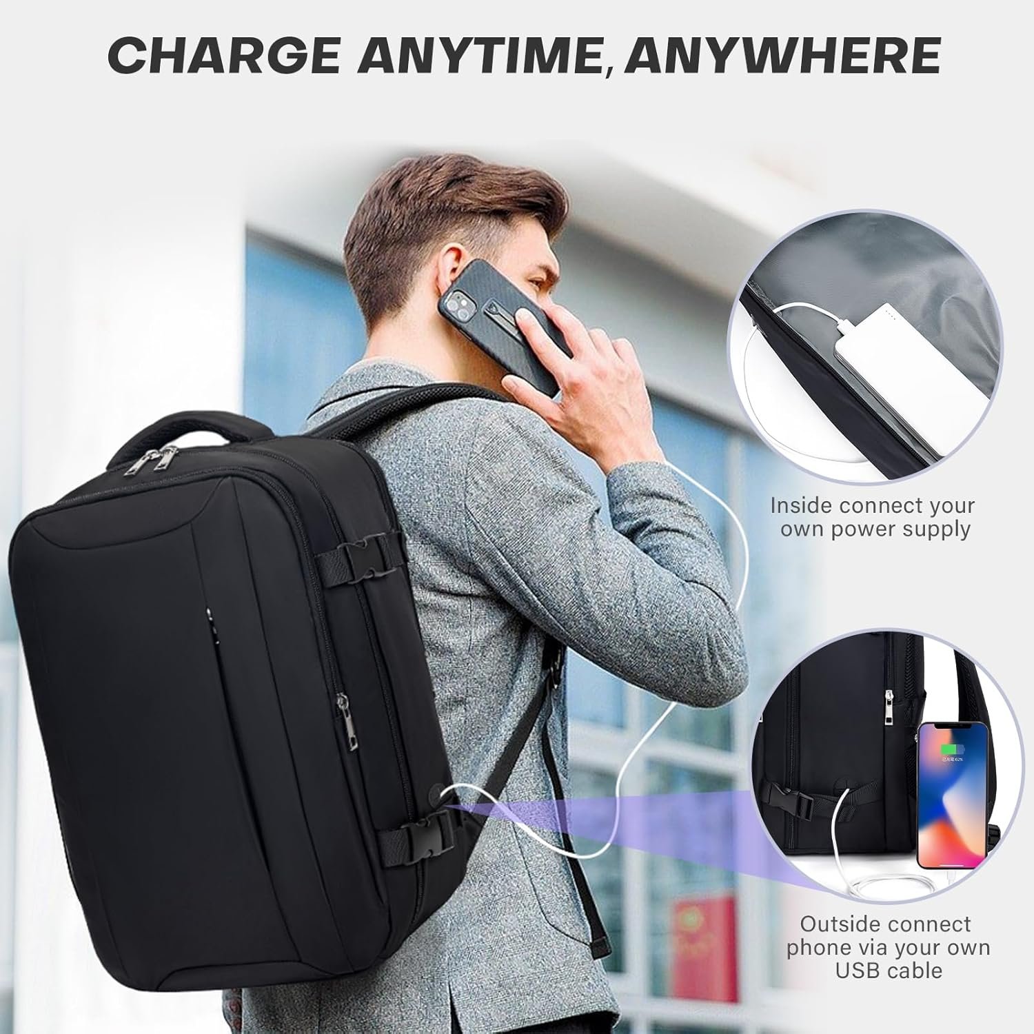 Private Label Travel Backpack for Women & Men 18x14x8 Inches Airline Approved Custom Logo Carry On Weekender Water Resistant Lightweight Personal Item Overnight Bag for Business Trips Factory