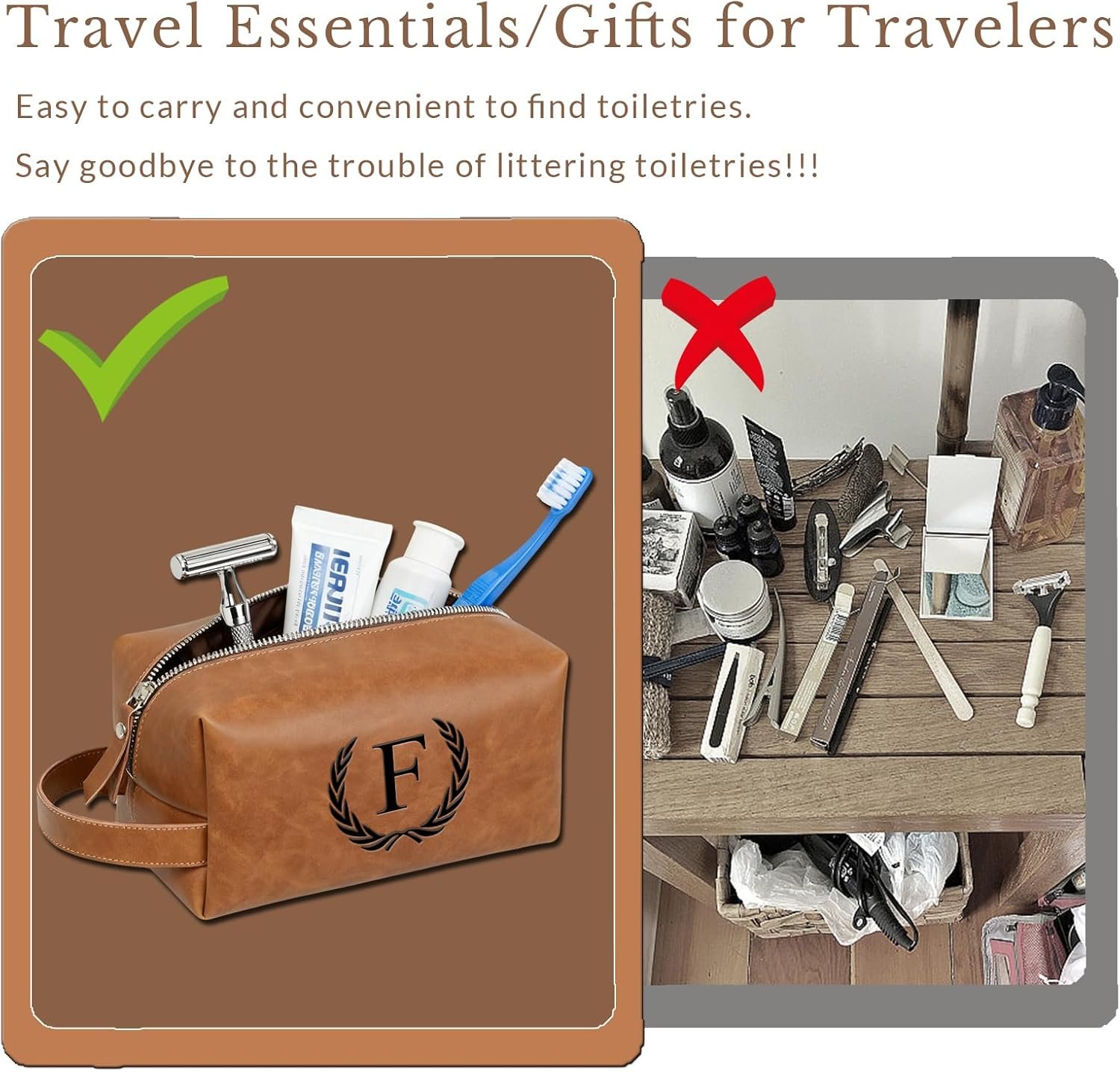 Private Label Personalized Birthday Christmas Gifts for Men Dad Husband, Engraved Initials Mens Leather Travel Shaving Bag from Manufacturer, Custom Logo Groomsmen Gifts Travel Essential (M, Blue)