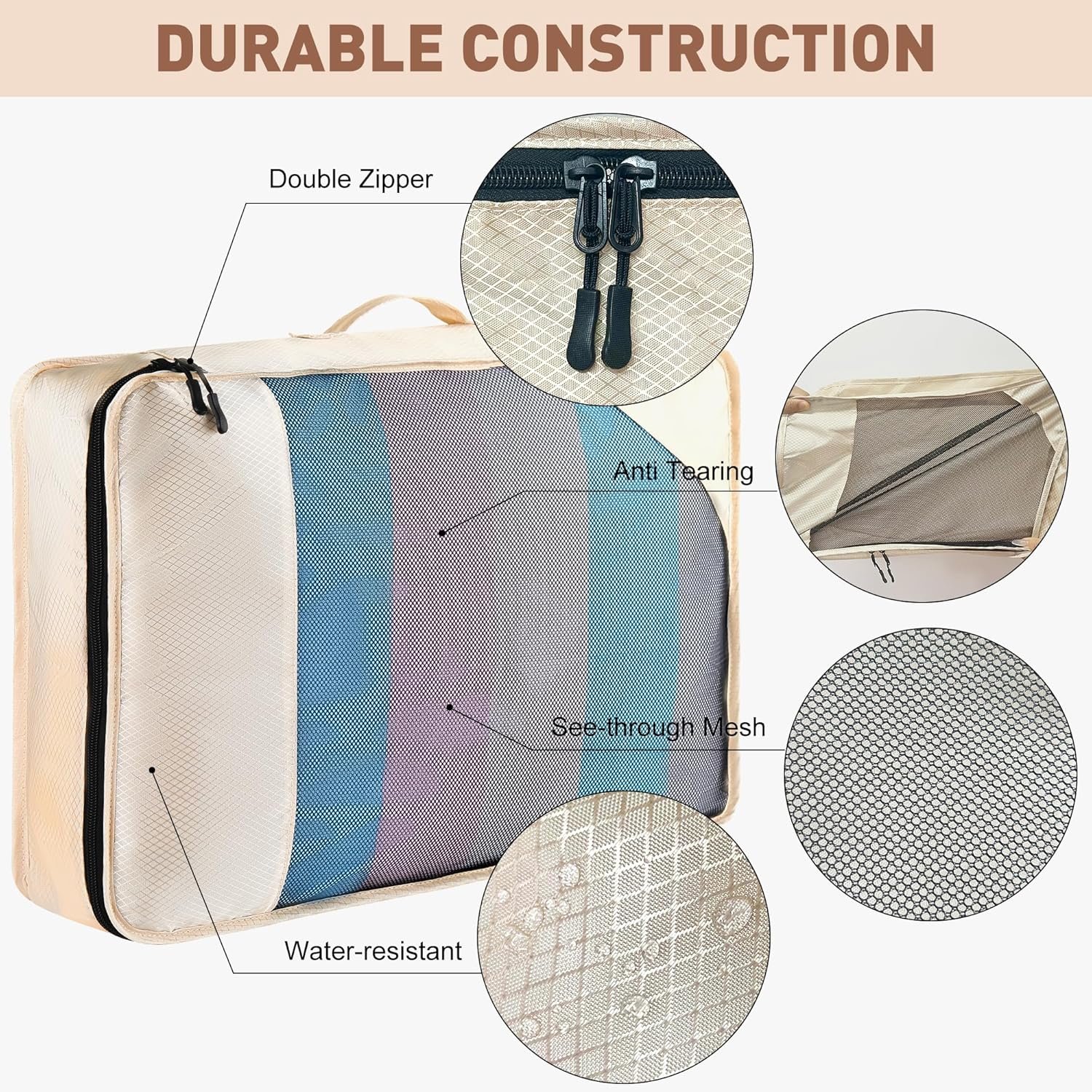 Private Label 8-Piece Packing Cubes for Travel Mesh Luggage Organizers with Shoe Bag Toiletry Bag Laundry Pouches Custom Logo 4 Sizes (XL/L/M/S) for Suitcase Organization Men Women Kids Beige Factory Direct Private Label 8-Piece Packing Cubes for Travel Mesh Luggage Organizers with Shoe Bag Toiletry Bag Laundry Pouches Custom Logo 4 Sizes (XL/L/M/S) for Suitcase Organization Men Women Kids Beige Factory Direct