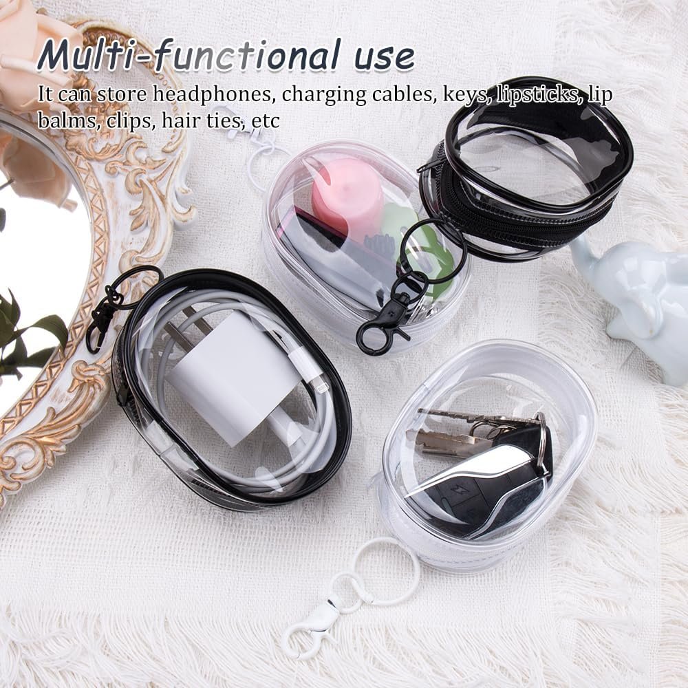 Private Label 4Pcs Multi-Purpose Clear Cable Storage Bags with Hanging Hook Custom Logo Portable Transparent Zipper Pouch for Cables Headphones Keys Mini Lipsticks Travel Cosmetics Manufacturer