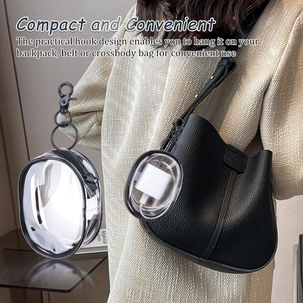 Private Label 4Pcs Multi-Purpose Clear Cable Storage Bags with Hanging Hook Custom Logo Portable Transparent Zipper Pouch for Cables Headphones Keys Mini Lipsticks Travel Cosmetics Manufacturer
