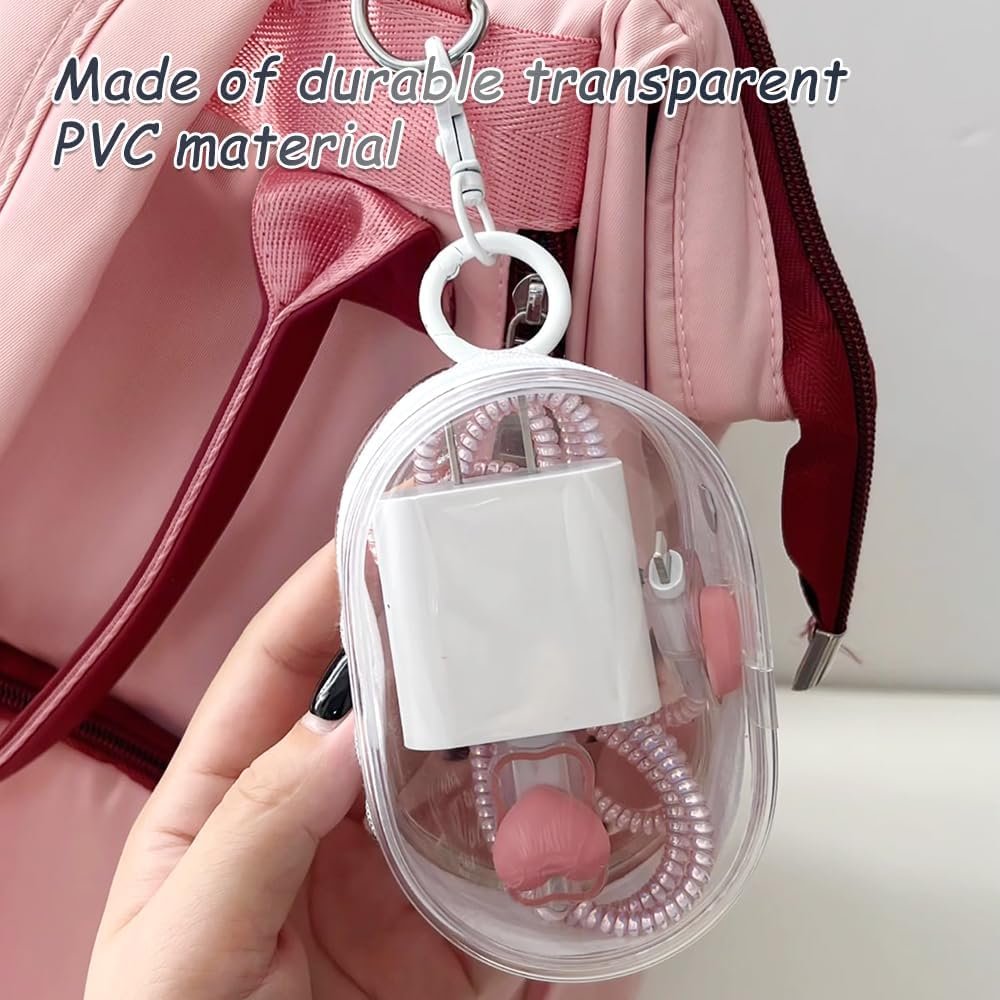 Private Label 4Pcs Multi-Purpose Clear Cable Storage Bags with Hanging Hook Custom Logo Portable Transparent Zipper Pouch for Cables Headphones Keys Mini Lipsticks Travel Cosmetics Manufacturer