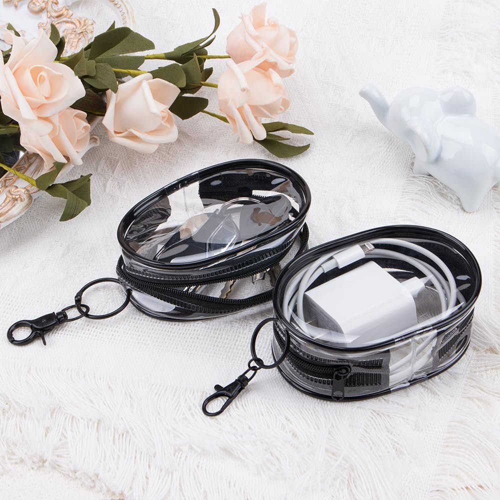 Private Label 4Pcs Multi-Purpose Clear Cable Storage Bags with Hanging Hook Custom Logo Portable Transparent Zipper Pouch for Cables Headphones Keys Mini Lipsticks Travel Cosmetics Manufacturer