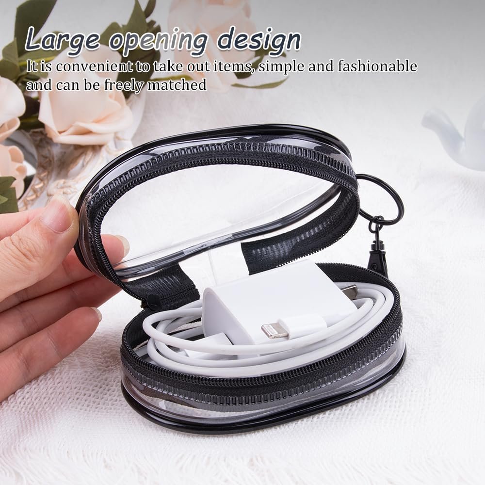 Private Label 4Pcs Multi-Purpose Clear Cable Storage Bags with Hanging Hook Custom Logo Portable Transparent Zipper Pouch for Cables Headphones Keys Mini Lipsticks Travel Cosmetics Manufacturer