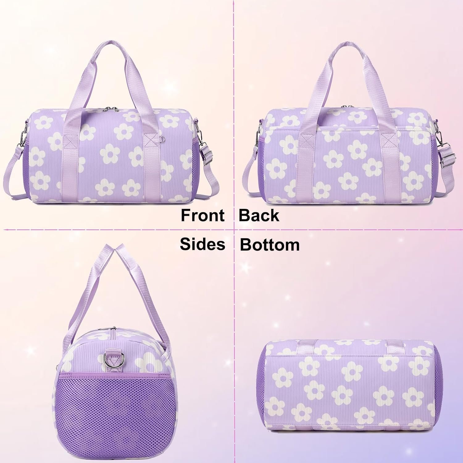 Factory Direct Purple Corduroy Dance Ballet Duffle Bag for Girls 4-6 Toddler Small Ballerina Private Label with Waterproof Dry Wet Separated Compartment Custom Logo