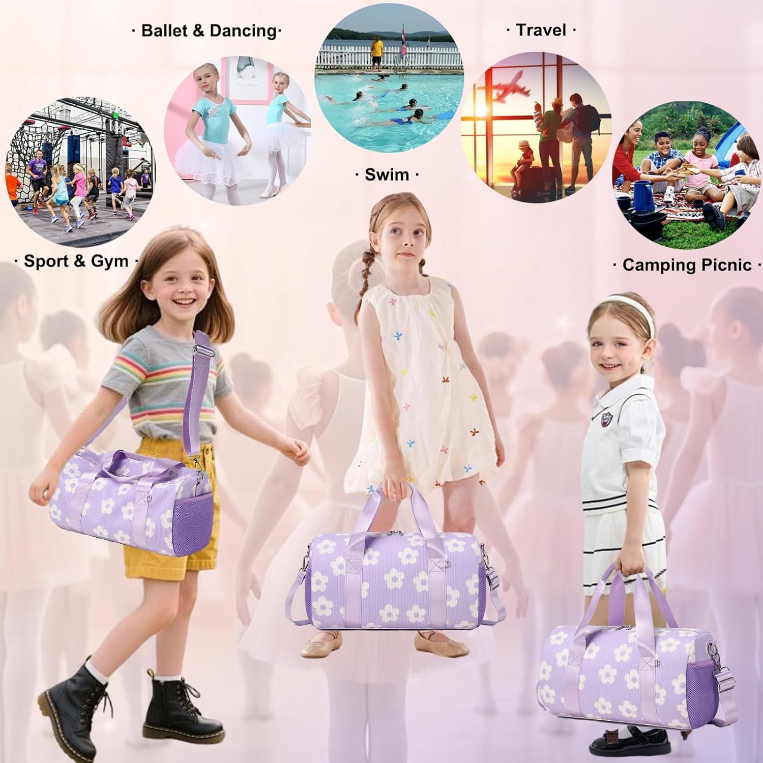 Factory Direct Purple Corduroy Dance Ballet Duffle Bag for Girls 4-6 Toddler Small Ballerina Private Label with Waterproof Dry Wet Separated Compartment Custom Logo