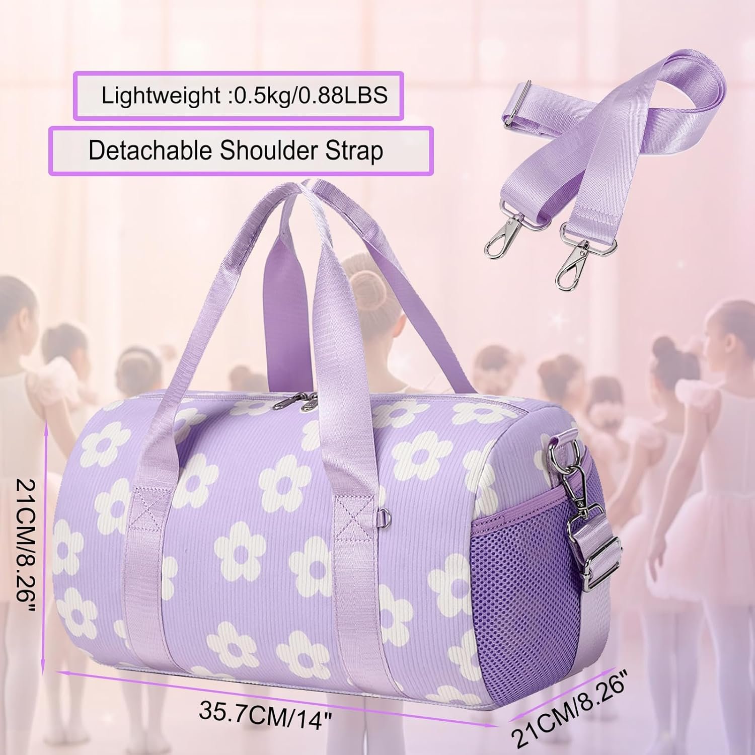 Factory Direct Purple Corduroy Dance Ballet Duffle Bag for Girls 4-6 Toddler Small Ballerina Private Label with Waterproof Dry Wet Separated Compartment Custom Logo