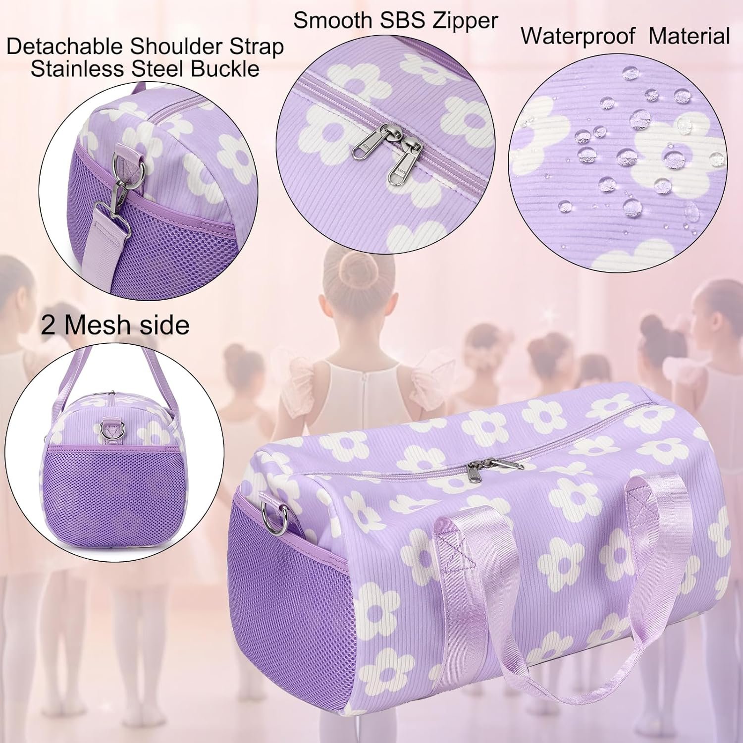 Factory Direct Purple Corduroy Dance Ballet Duffle Bag for Girls 4-6 Toddler Small Ballerina Private Label with Waterproof Dry Wet Separated Compartment Custom Logo