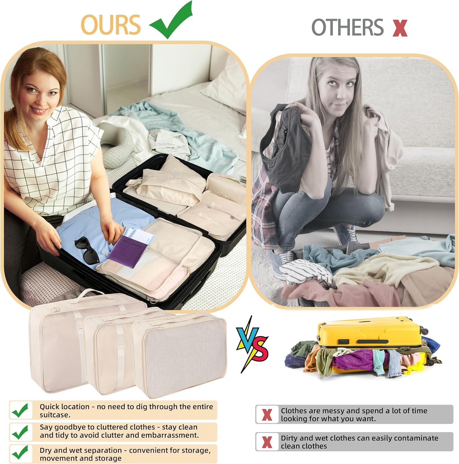 Factory 10 Pcs Set Packing Cubes - Private Label Travel Packing Organizers Custom Logo Expandable Suitcase Luggage Bags