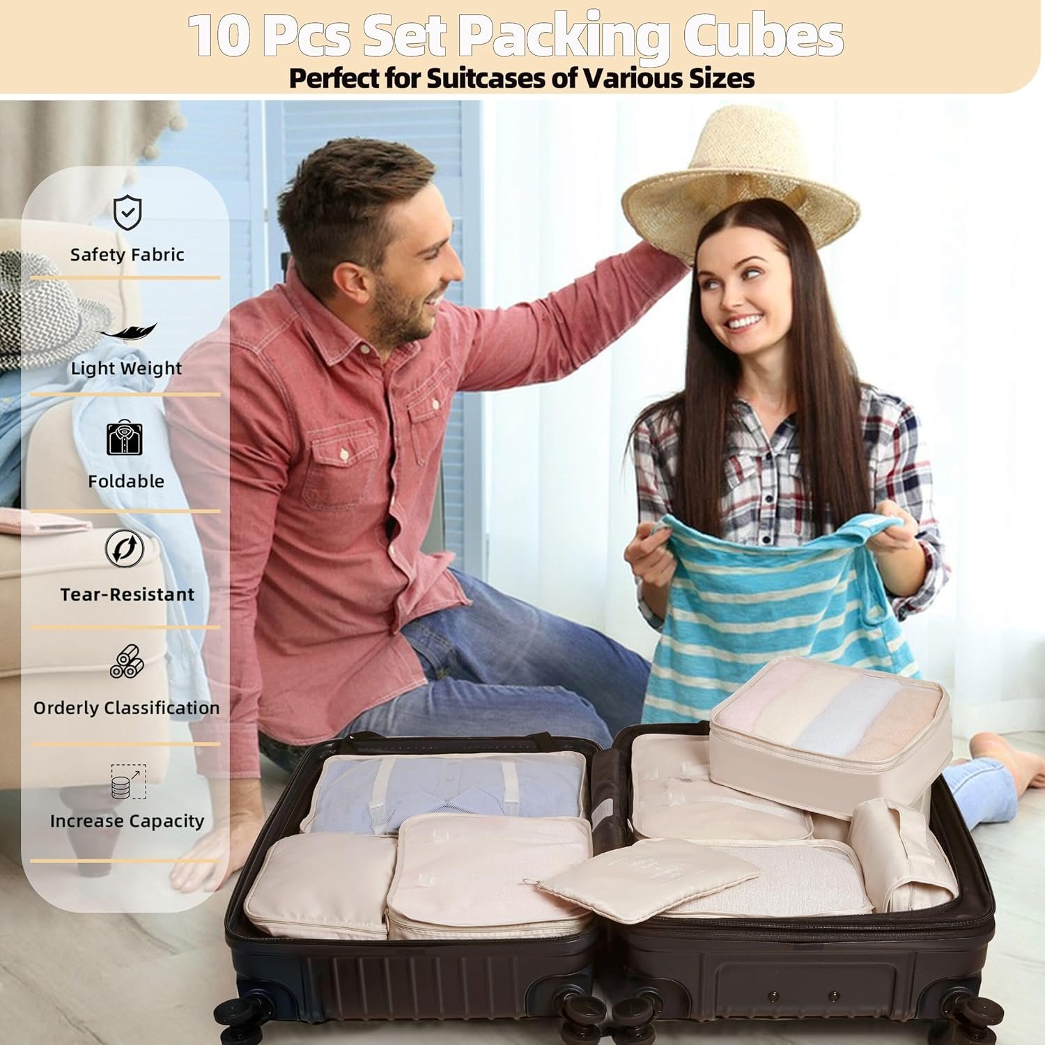 Factory 10 Pcs Set Packing Cubes - Private Label Travel Packing Organizers Custom Logo Expandable Suitcase Luggage Bags