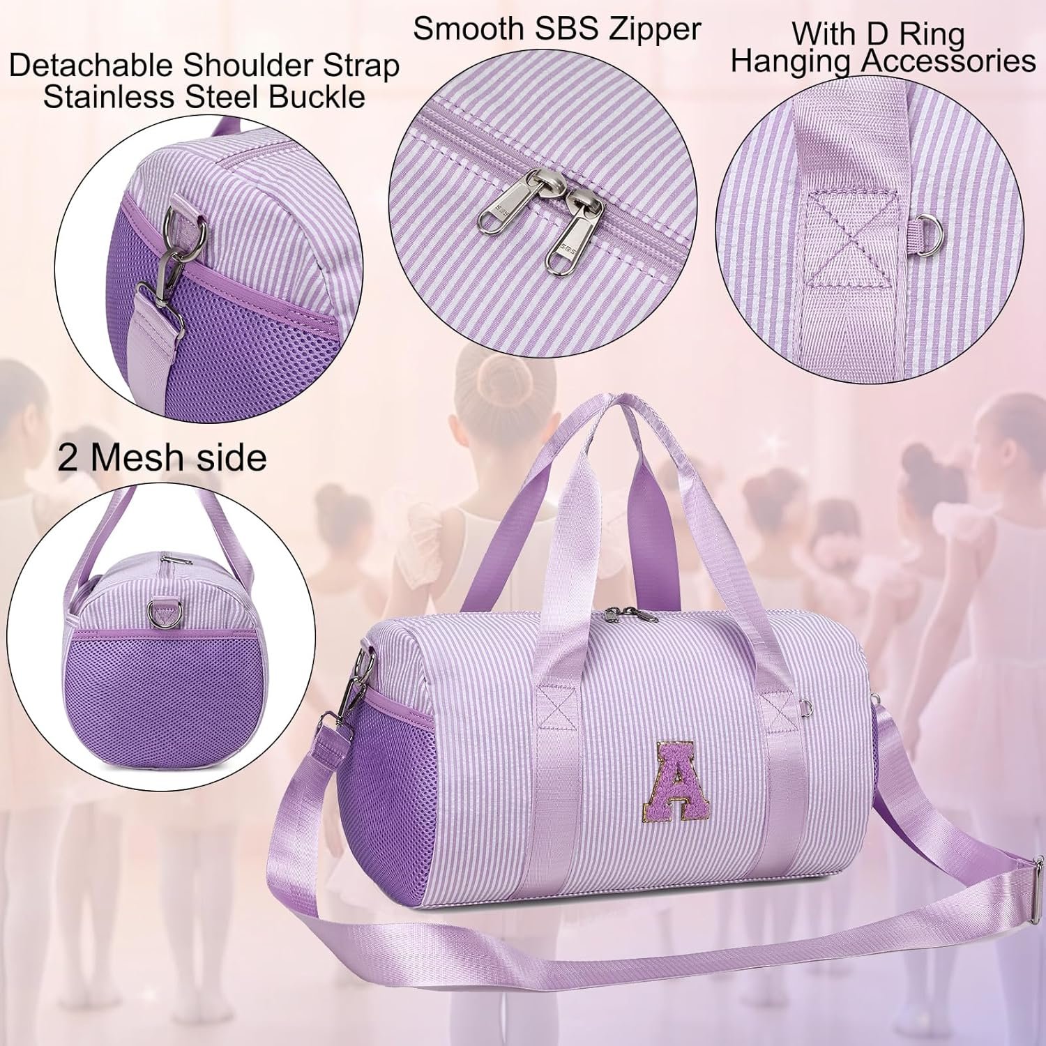 Private Label Personalized Initial Small Dance Bag for Girls Custom Logo Gym Sport Yoga Ballet Weekender Toddler Travel Duffle Tote with Adjustable Straps Factory Purple-A Private Label Personalized Initial Small Dance Bag for Girls Custom Logo Gym Sport Yoga Ballet Weekender Toddler Travel Duffle Tote with Adjustable Straps Factory Purple-A